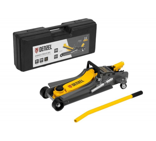 Домкрат гидравлический подкатной Denzel с фиксатором, 2,5 т, 85-385 мм, в пласт. кейсе 51233