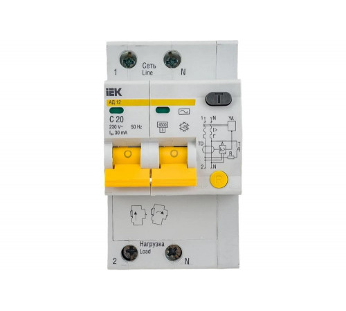 Автоматический выключатель IEK АД-12 2п, C, 20А, 30мА