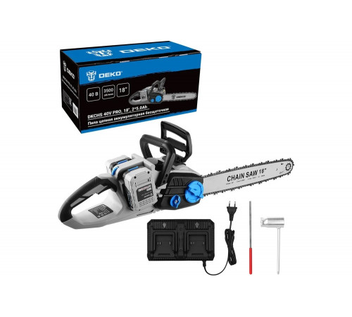 Пила цепная аккумуляторная бесщеточная DEKO DKCHS 40V PRO, 18, 2x20В, 2x5.0Ач, двойное з/у 080-2000
