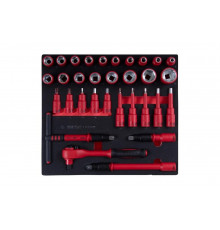 Набор торцевых диэлектрических головок с принадлежностями KING TONY 1/2", шестигранные, 8-32 мм, ложемент, 32 предмета 9-45VE02MRV