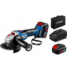 Бесщеточная угловая аккумуляторная шлифмашина ЗУБР Профессионал 2 АКБ, 4 Ач, 20 В AB-125-42