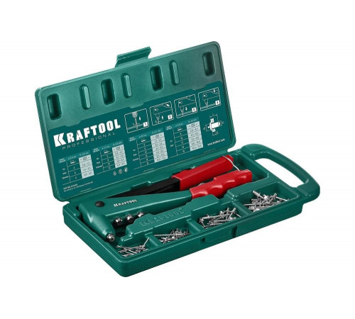 KRAFTOOL заклепки 2.4-4.8 мм - алюминий и сталь; 2.4-4.0 мм - нерж. сталь, в кейсе, с набором заклепок 31170-H6_z01