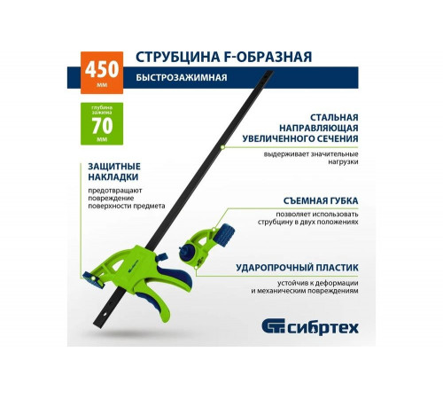 Быстрозажимная F-образная струбцина СИБРТЕХ 20566