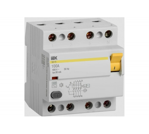 Выключатель дифференциального тока IEK 4п 100A 30mA тип AC ВД1-63 ИЭК MDV10-4-100-030