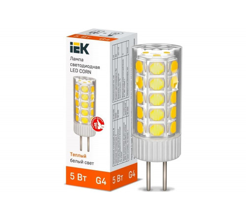 Светодиодная лампа IEK corn капсула 5вт 12в 3000к керамика g4 LLE-CORN-5-012-30-G4