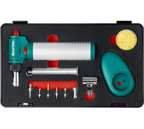 KRAFTOOL ВT-25-S, набор 8-в-1 многофункциональная автономная газовая горелка с пьезоподжигом, 1300 °С 55506-H8