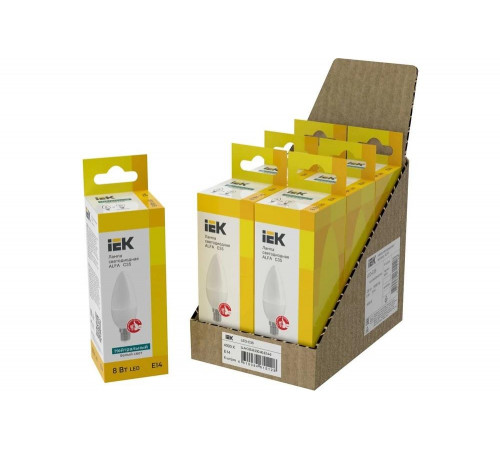 Лампа IEK LED ALFA C35 свеча 8Вт 230В 4000К E14 (6шт/упак) LLA-C35-8-230-40-E14-6