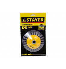 Щетка коническая PROFESSIONAL (125 мм; М14; плетеные пучки проволоки 0.5 мм) для УШМ STAYER 35135-125