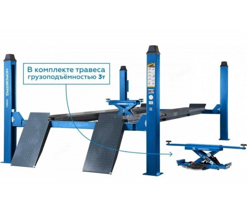 Подъемник 4-стоечный NORDBERG 5 т, c ручной траверсой 3 т N433, для сход-развала, электростопоры, 380 В, синий 4450J_EB(M)