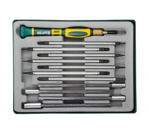 KRAFTOOL 12 предметов, отвёртка для точных работ со сменными стержнями и головками X-Turbo 25611-H12