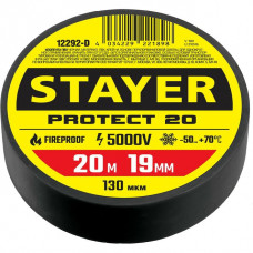 STAYER 19 мм, 20 м, цвет черный, изолента ПВХ не поддерживает горение Protect-20 12292-D