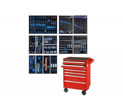 Набор инструментов в красной тележке, 286 предметов KING TONY 934-010MRV