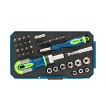 Отвертки реверсивные с набором бит и торцевыми головками, 41 шт. СИБРТЕХ 13338