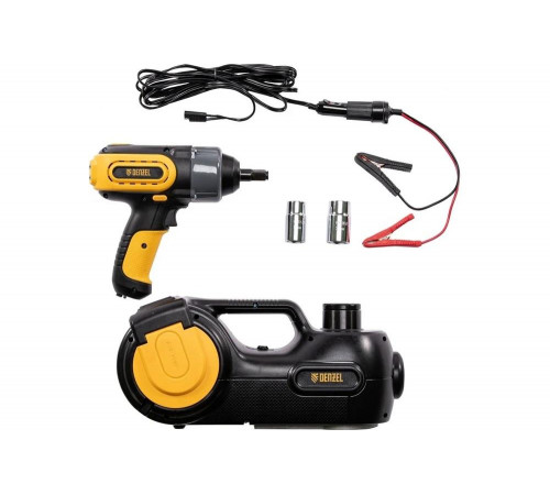 Электрогидравлический домкрат Denzel «3 в 1» 1.5 т, 12 В, набор с электрическим гайковертом 51190