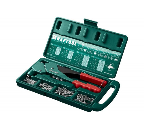 KRAFTOOL заклепки 2.4-4.8 мм - алюминий и сталь, 2.4-4.0 мм - нерж. сталь, в боксе, с набором заклепочник 31176-H6_z01