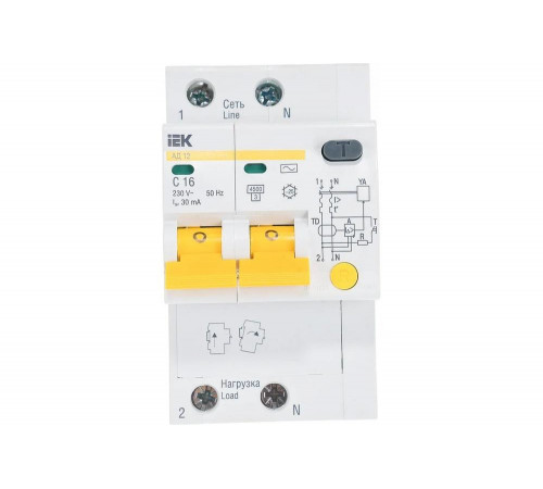 Автоматический выключатель IEK АД-12 2п, C, 16А, 30мА