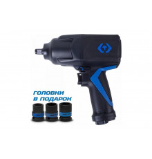 Пневматический ударный гайковерт KING TONY 1/2", в комплекте 3 торцевые головки P33481-095B