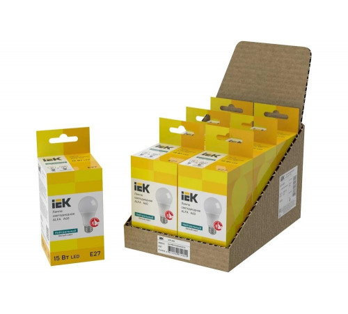 Лампа IEK LED ALFA A60 груша 15Вт 230В 4000К E27 (6шт/упак) LLA-A60-15-230-40-E27-6