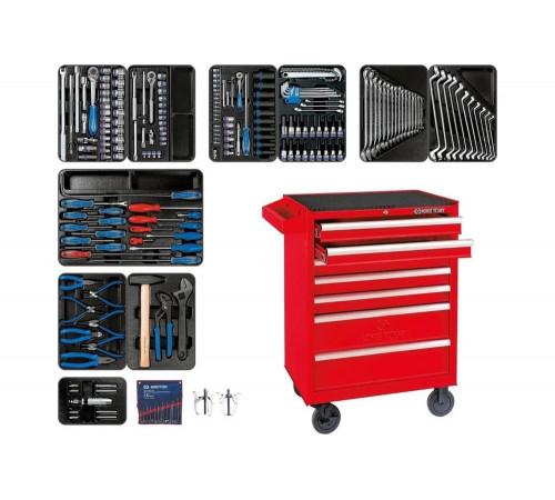 Набор инструментов "BASTION" в красной тележке, 204 предмета KING TONY 934-100MR