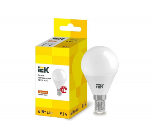 Светодиодная лампа IEK alfa g45 шар 6вт 230в 3000к e14 LLA-G45-6-230-30-E14