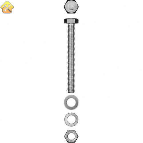 ЗУБР M8 x 70 мм, 3 шт., болт с шестигранной головкой в комплекте с гайкой, шайбой, шайбой пружинной 303436-08-070