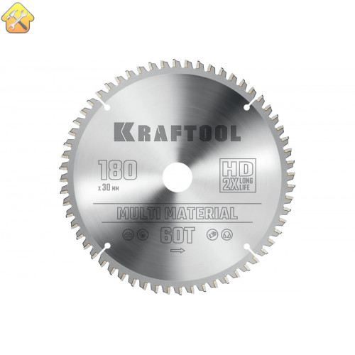 Диск пильный по алюминию KRAFTOOL Multi material 180x30 мм, 60Т 36953-180-30