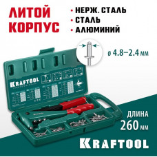 KRAFTOOL заклепки 2.4-4.8 мм - алюминий и сталь; 2.4-4.0 мм - нерж. сталь, в кейсе, с набором заклепок 31170-H6_z01