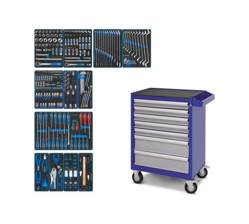 Набор инструментов "CLAIM" в синей тележке, 286 предметов KING TONY 934-286AMB