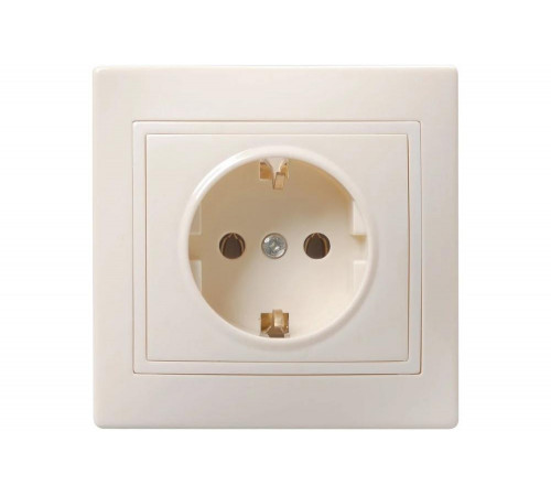 1-местная розетка IEK Рс10-3-км с заземляющим контактом, без защитных шторок 16а керамика кварта крем. ERK11-K33-16-K