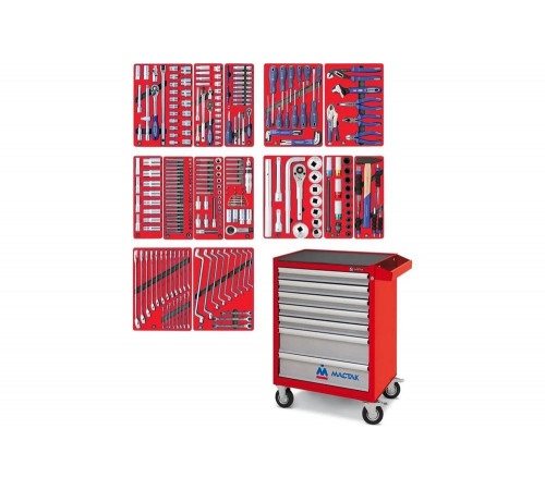 Набор инструментов в красной тележке МАСТАК ПРОФИ 299 предметов 52-07299R
