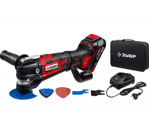ЗУБР 18 В, 1 АКБ (2Ач), сумка, реноватор аккумуляторный с набором насадок МФИ-18-21 Мастер