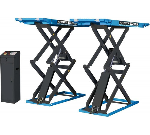 Ножничный короткий напольный подъёмник KraftWell г/п 3500 кг., цвет синий, клиренс 105 мм KRW350SF_blue