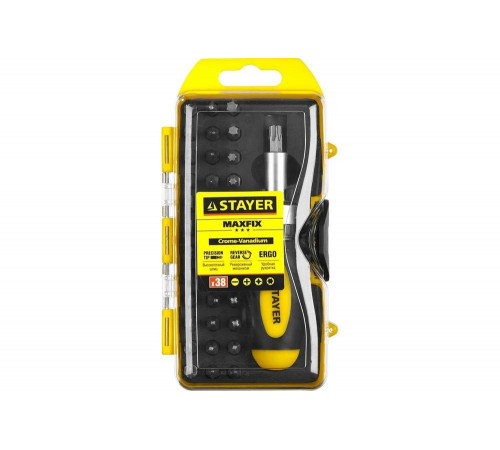 STAYER 38 шт., отвертка реверсивная с битами MAXFIX 2557-H38