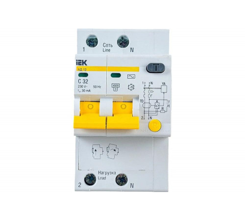 Дифференциальный автомат IEK АД-12 2п 3.5мод. C 32 A, 30 мA, AC ,4.5 kA - уникальный meta h1
