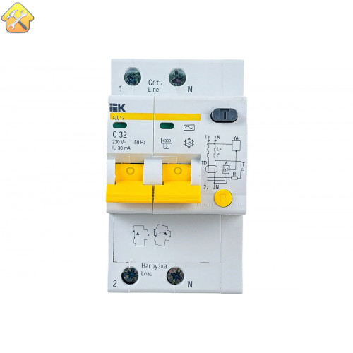 Дифференциальный автомат IEK АД-12 2п 3.5мод. C 32 A, 30 мA, AC ,4.5 kA - уникальный meta h1