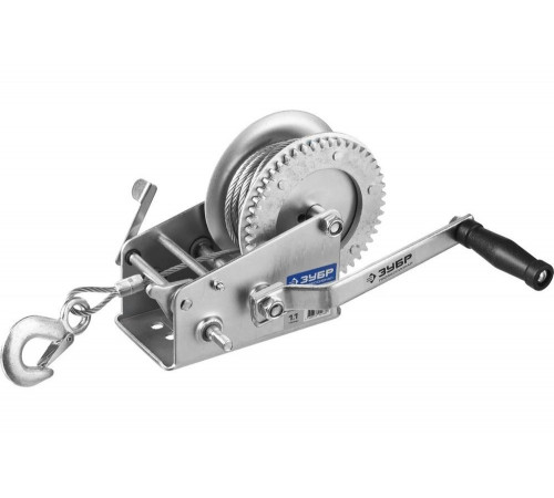 ЗУБР 1,1 т, 8 м, тяговая, тросовая, лебедка ручная барабанная 43113-1.1_z01 Профессионал