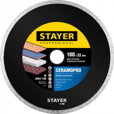 STAYER Ø 180Х22.2 мм, алмазный, cплошной, диск отрезной CERAMOPRO 3664-180_z02 Professional