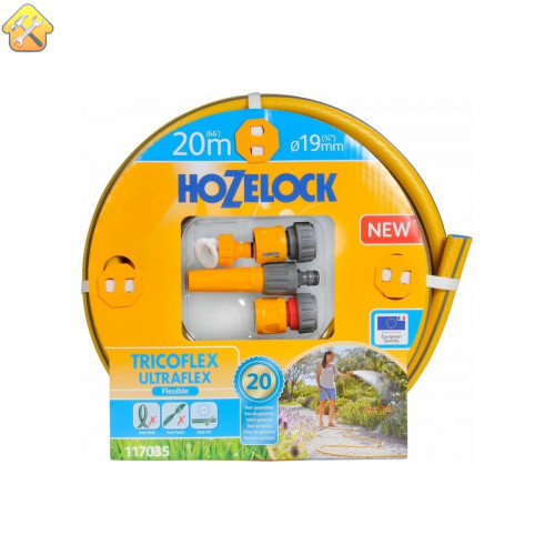 Набор для полива Hozelock: шланг Tricoflex Ultraflex 3/4", 20 м с коннекторами и наконечником 117035