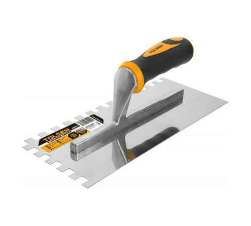 Гладилка TOLSEN с фибергласовой ручкой ПРОФИ 120x280мм зубчатая 10x10 41017