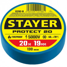 STAYER 19 мм, 20 м, цвет синий, изолента ПВХ не поддерживает горение Protect-20 12292-B