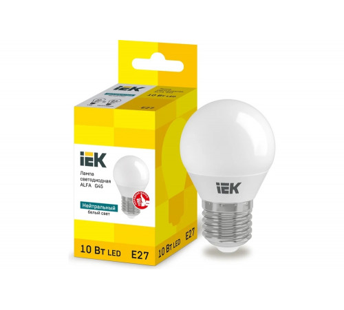 Лампа IEK LED ALFA G45 шар 10Вт 230В 4000К E27 LLA-G45-10-230-40-E27