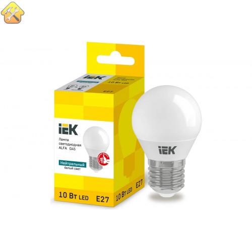 Лампа IEK LED ALFA G45 шар 10Вт 230В 4000К E27 LLA-G45-10-230-40-E27