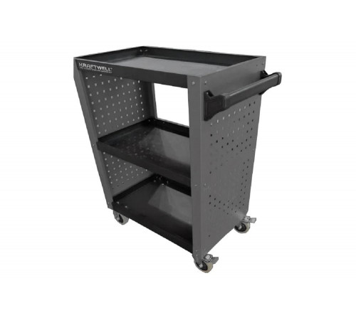 Инструментальная тележка KraftWell с 3 открытыми полками и перфорированными боковинами KRW-T3PG
