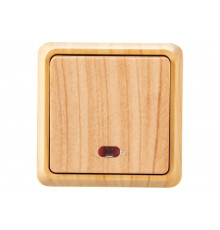 Одноклавишный выключатель IEK ВС20-1-1-ОС, с индикацией, 10А, для открытой установки, ОКТАВА, сосна EVO11-K03-10-DC