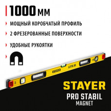 STAYER 1000 мм, 3 глазка, точность 0.5 мм/м, уровень магнитный PRO STABIL MAGNET 3480-100