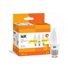 Лампа IEK LED C35 свеча 7Вт 230В 3000К E14 3шт/упак LLE-C35-07-230-30-E14-3