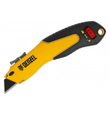 Нож Denzel 19 мм, сменное трапециевидное лезвие, SK4, алюминиевый корпус, торцевой зажим 78916