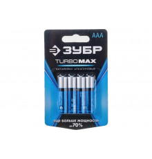 Щелочная батарейка Зубр 1.5 В, тип ААА, 4 шт, Turbo-MAX 59203-4C_z01