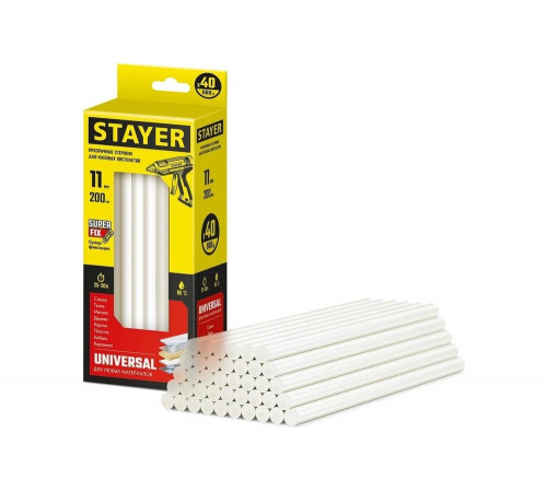 STAYER 40 шт, 11 х 200 мм, стержни клеевые для термоклеевых пистолетов 2-06821-T-S40