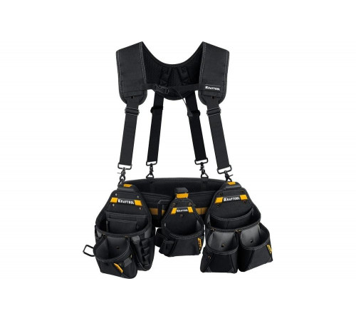 Пояс монтажника, в комплекте: пояс монтажника, подтяжки и 3 сумки KRAFTOOL KBS-5 38760-5